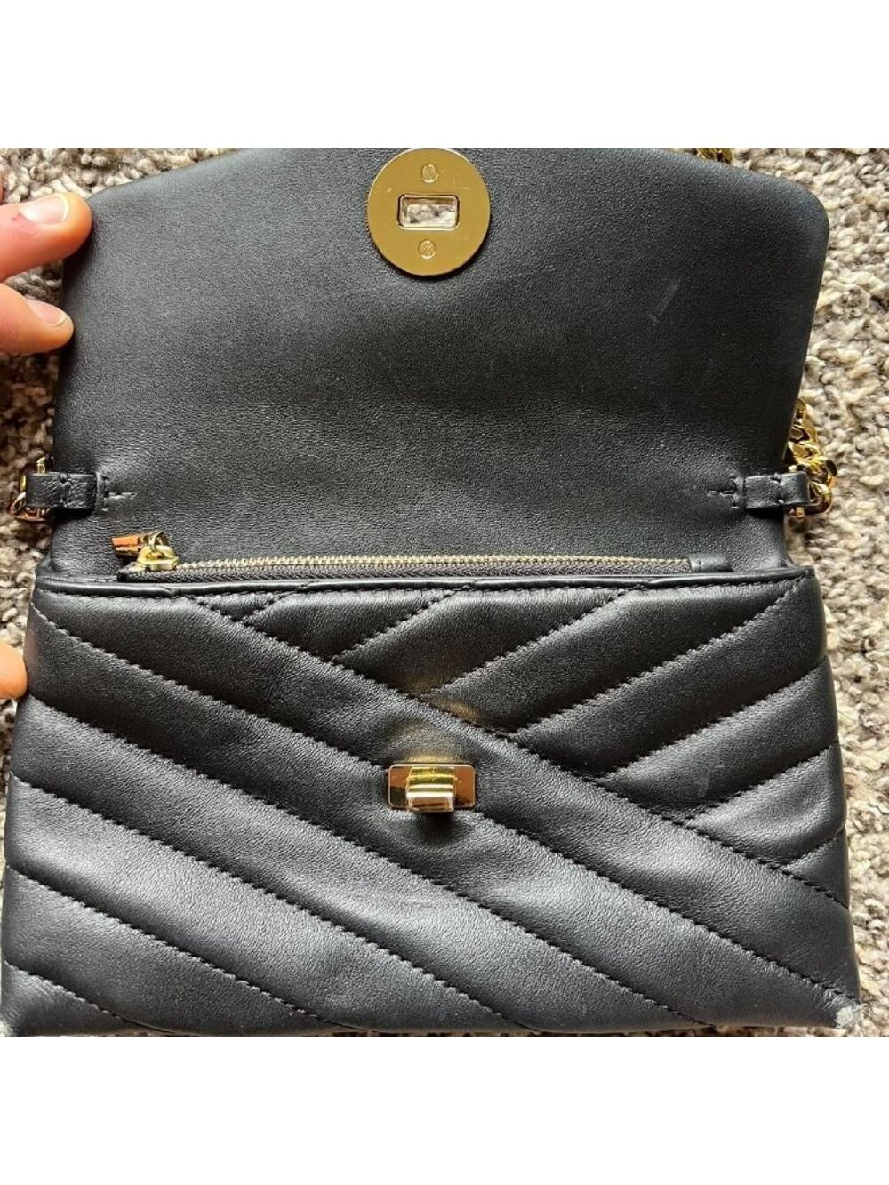 Tory Burch Black Kira Chevron Leather Chain Wallet Crossbody Bag - Picture 2 of 8